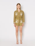 Shorts con bordado de gasa doble - Caqui