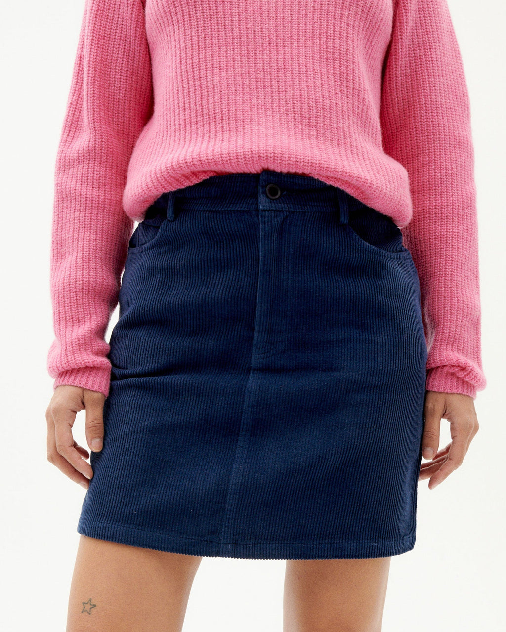 Marsha Blue Checked Velvet Skirt