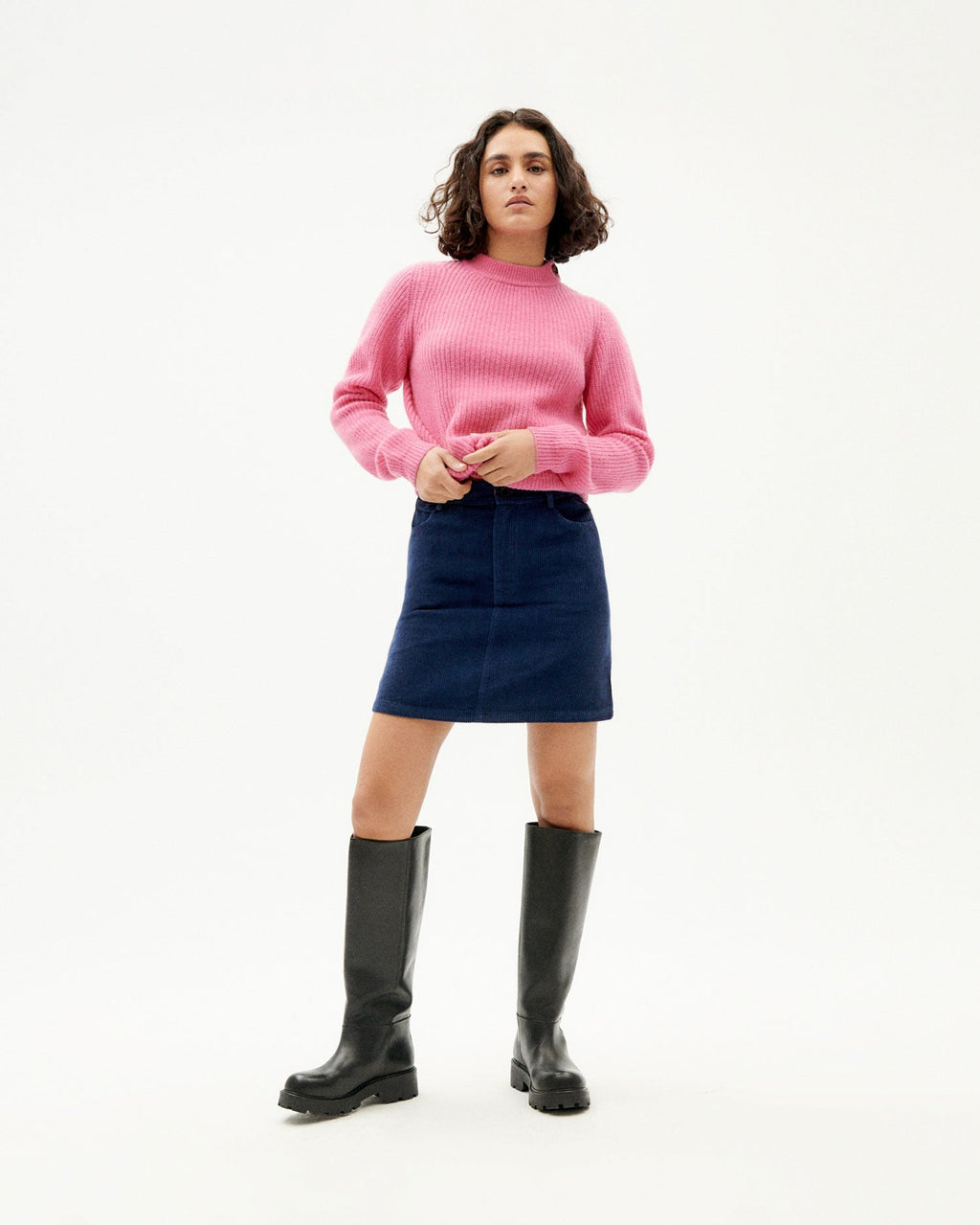 Marsha Blue Checked Velvet Skirt