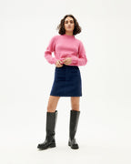 Marsha Blue Checked Velvet Skirt