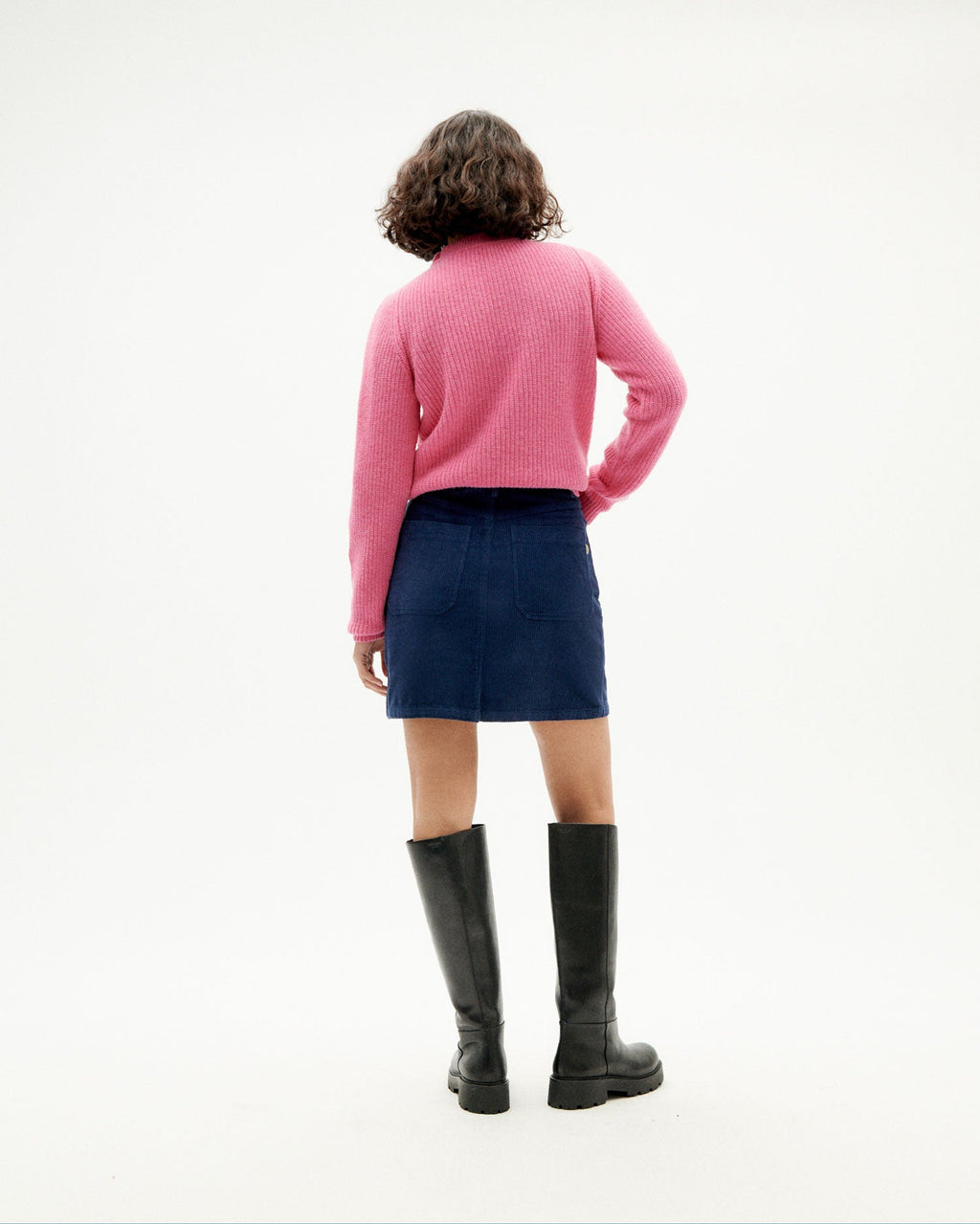 Marsha Blue Checked Velvet Skirt