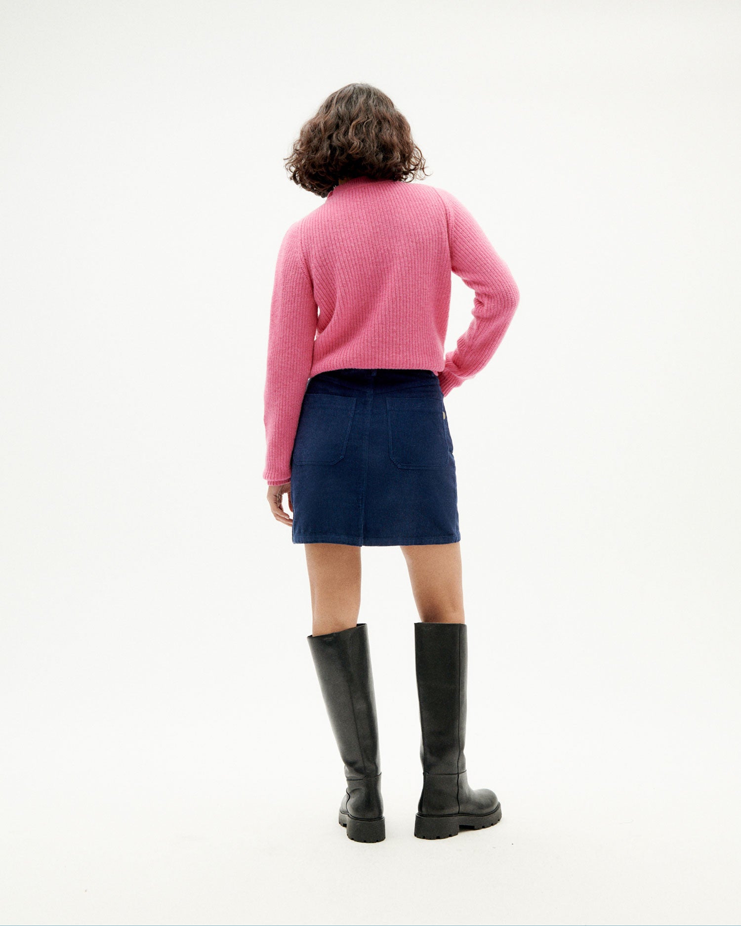 Marsha Blue Checked Velvet Skirt