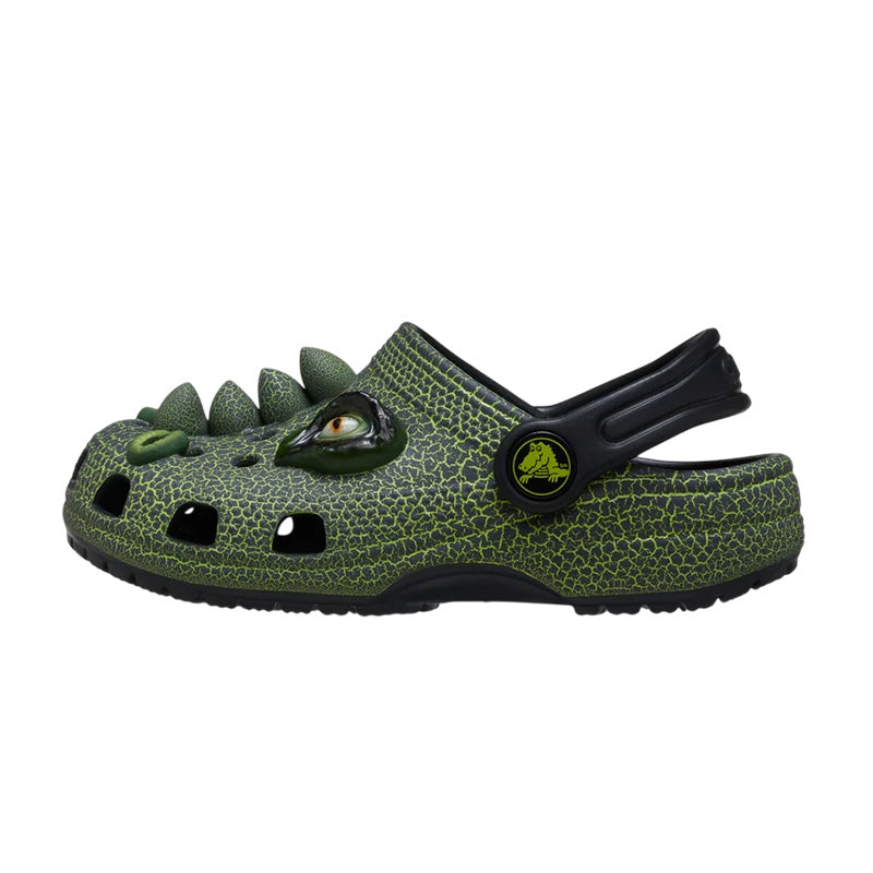 Zuecos Crocs Classic Iam Scary Dino Clog Niños - Negro, Verde