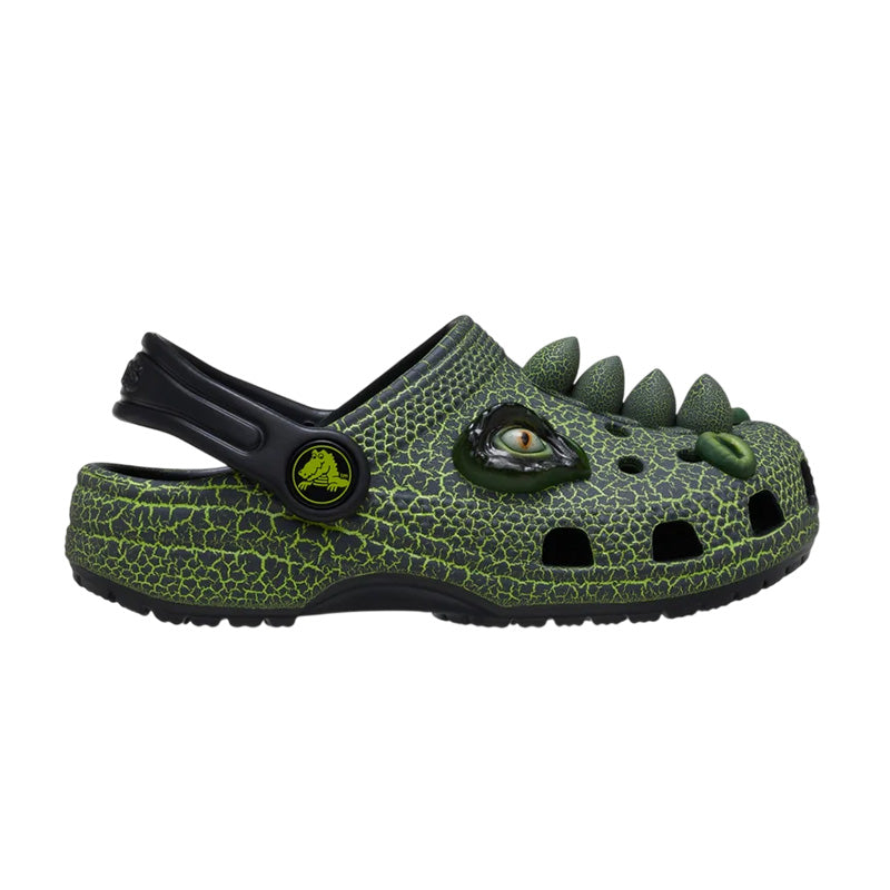 Zuecos Crocs Classic Iam Scary Dino Clog Niños - Negro, Verde