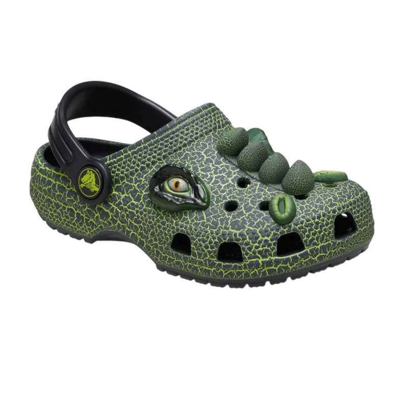 Zuecos Crocs Classic Iam Scary Dino Clog Niños - Negro, Verde