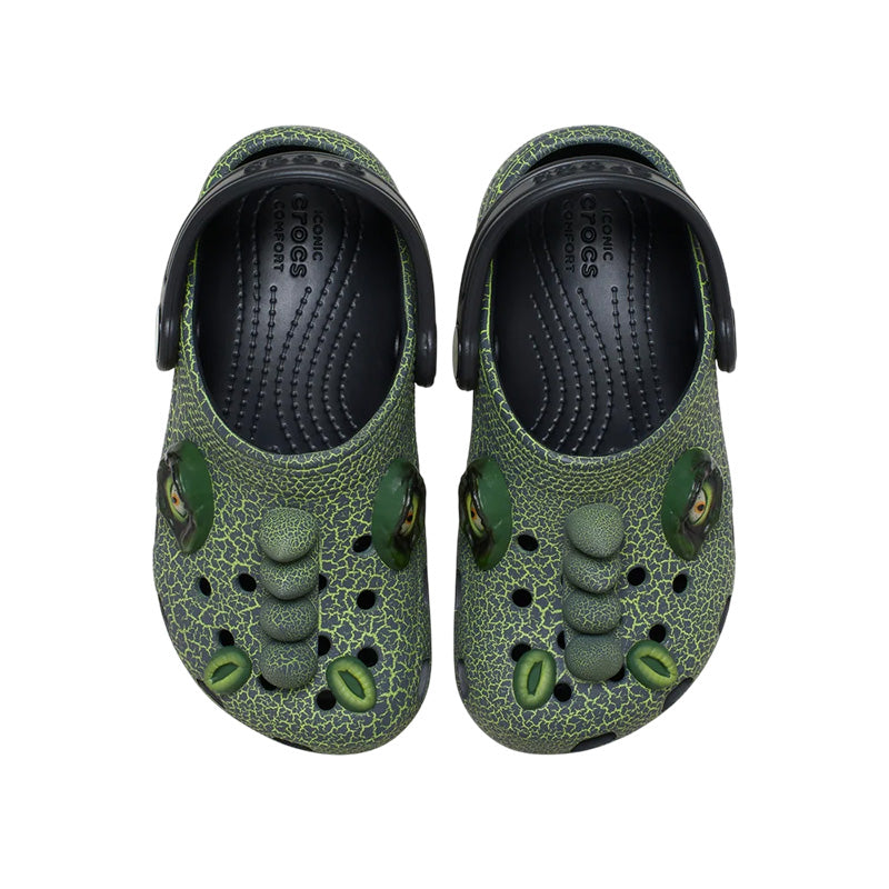 Zuecos Crocs Classic Iam Scary Dino Clog Niños - Negro, Verde