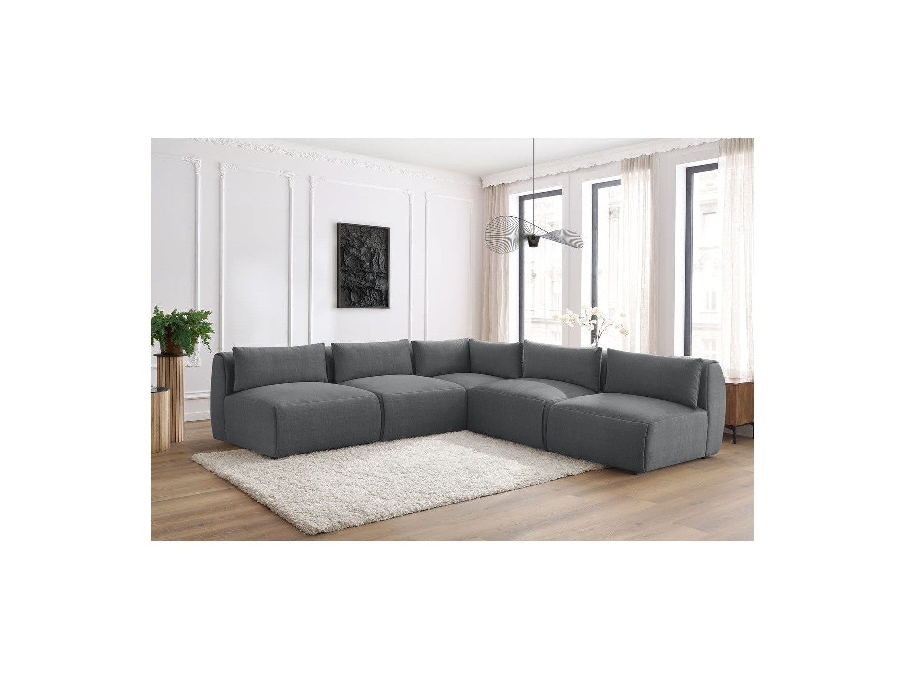 Jeanne - Canapé D'Angle Fixe Modulable - Tissu Velours Avec 4 Chauffeuses Et 1 Angle
