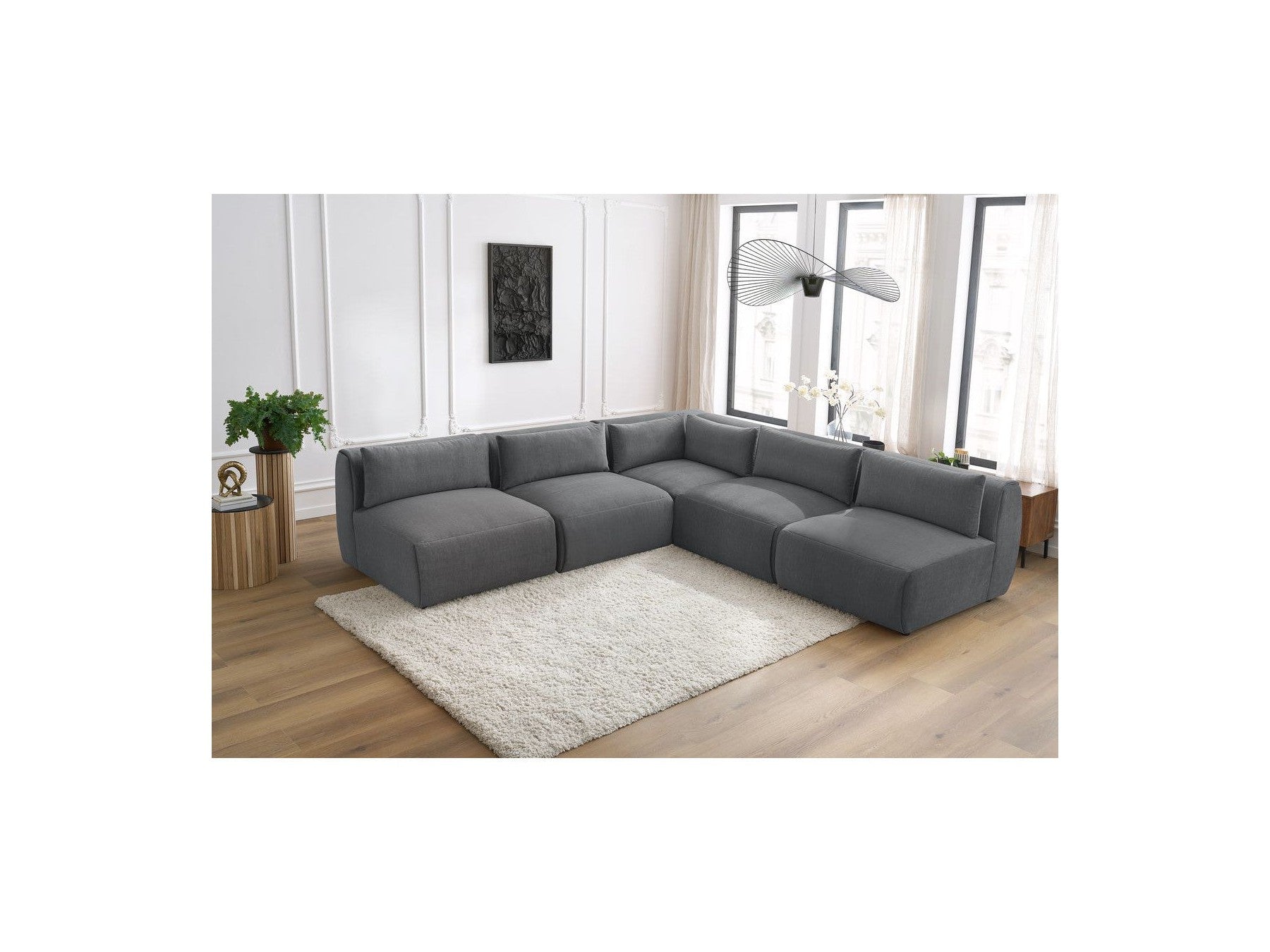 Jeanne - Canapé D'Angle Fixe Modulable - Tissu Velours Avec 4 Chauffeuses Et 1 Angle
