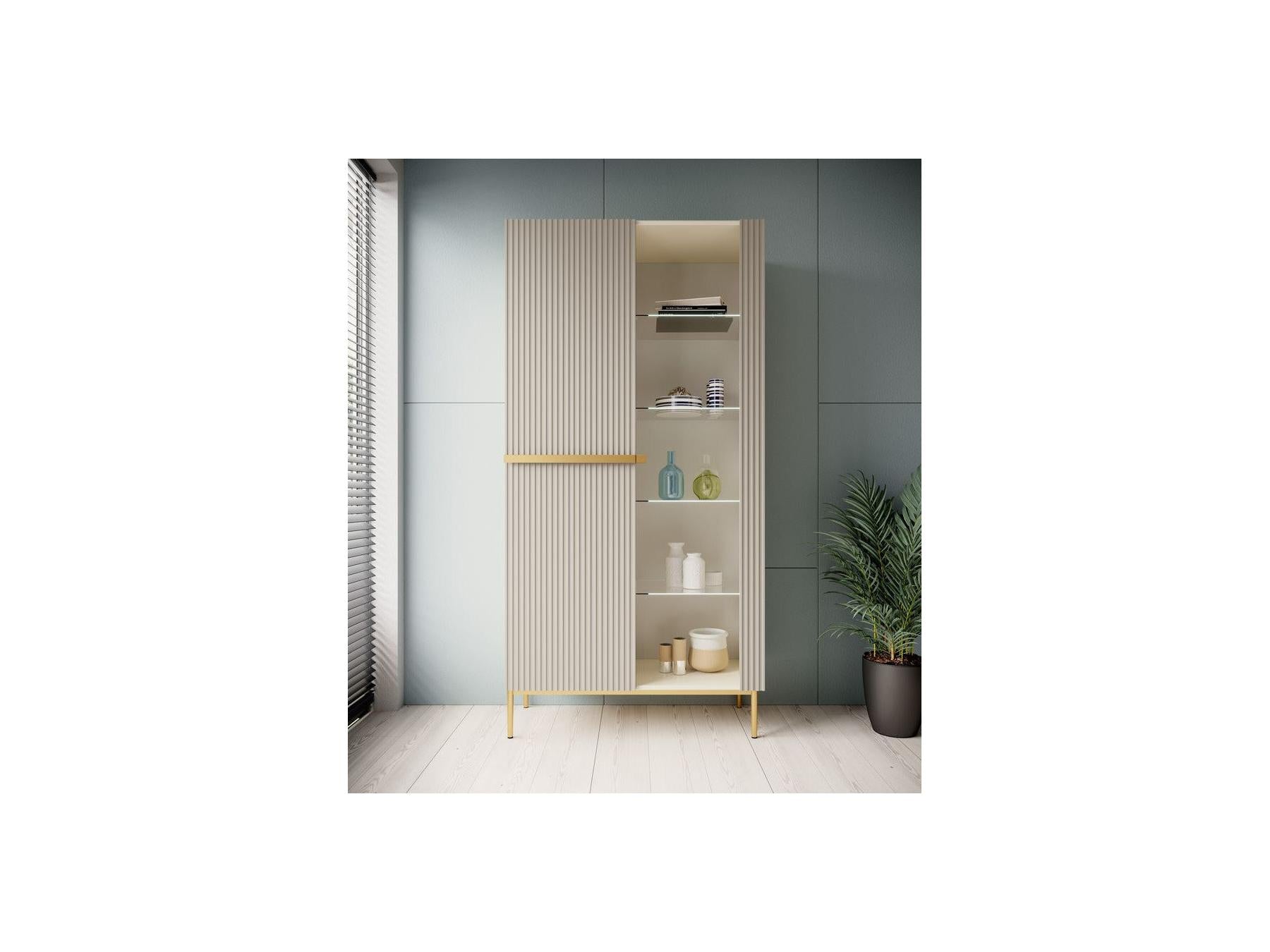Kasha - 2-Door Display Cabinet - Gold Legs