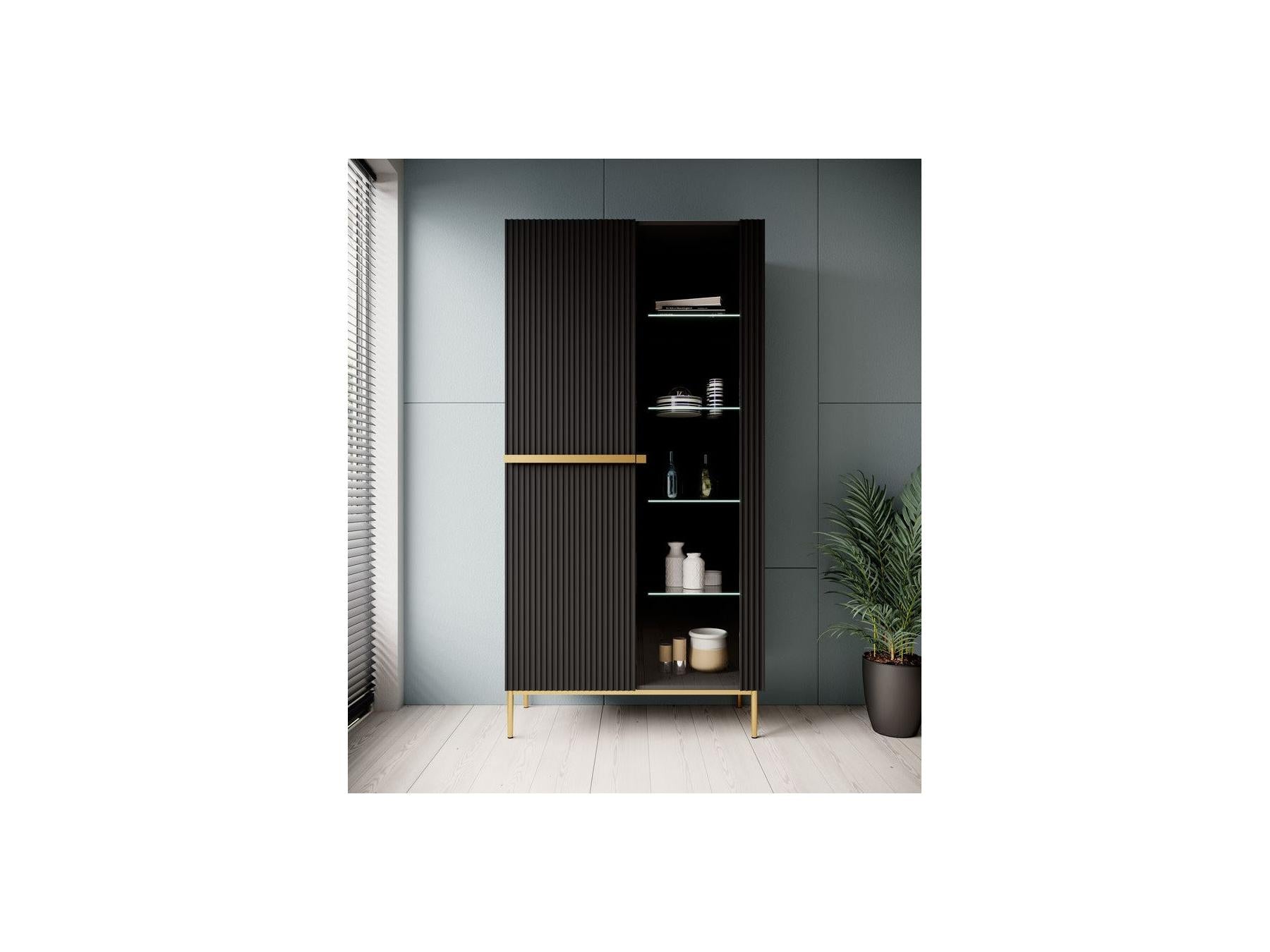 Kasha - 2-Door Display Cabinet - Gold Legs