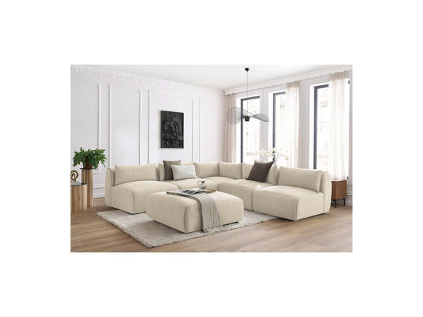 Jeanne - Modular Fixed Corner Sofa - Velvet Fabric with 4 Armless Chairs, 1 Corner Unit and 1 Pouffe