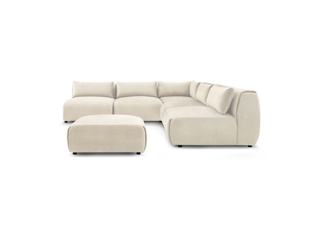 Jeanne - Canapé D'Angle Fixe Modulable - Tissu Velours Avec 4 Chauffeuses, 1 Angle Et 1 Pouf