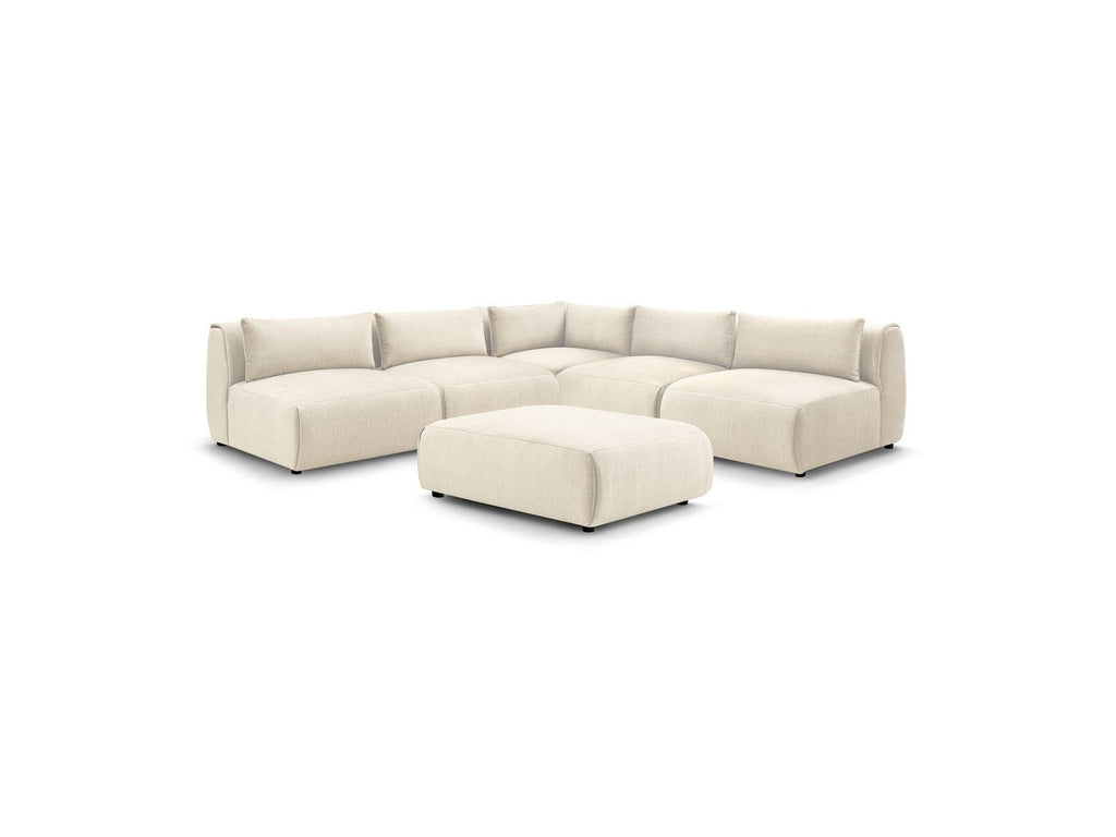 Jeanne - Canapé D'Angle Fixe Modulable - Tissu Velours Avec 4 Chauffeuses, 1 Angle Et 1 Pouf