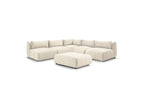 Jeanne - Canapé D'Angle Fixe Modulable - Tissu Velours Avec 4 Chauffeuses, 1 Angle Et 1 Pouf