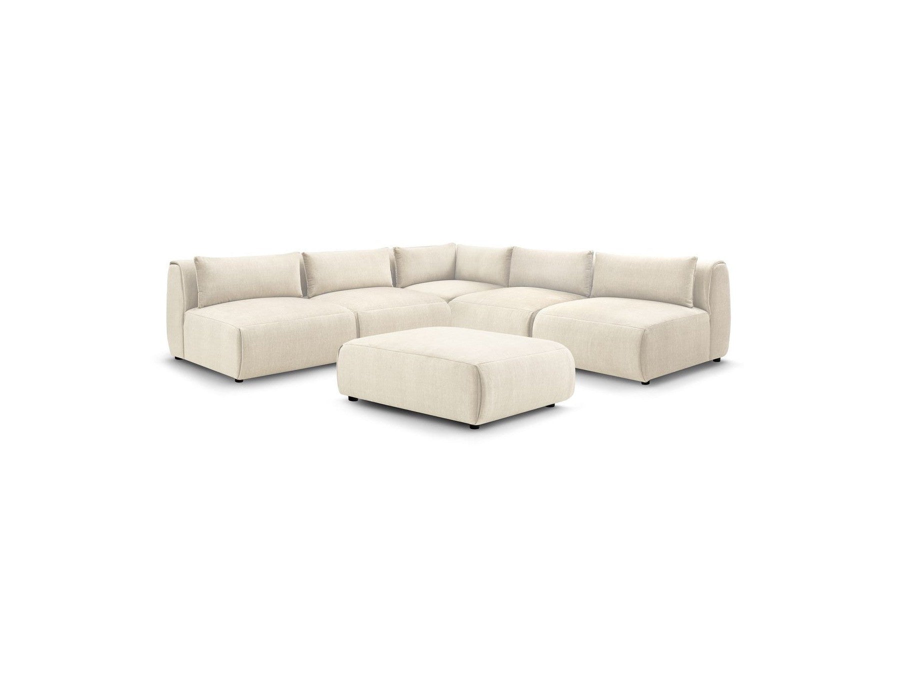 Jeanne - Canapé D'Angle Fixe Modulable - Tissu Velours Avec 4 Chauffeuses, 1 Angle Et 1 Pouf