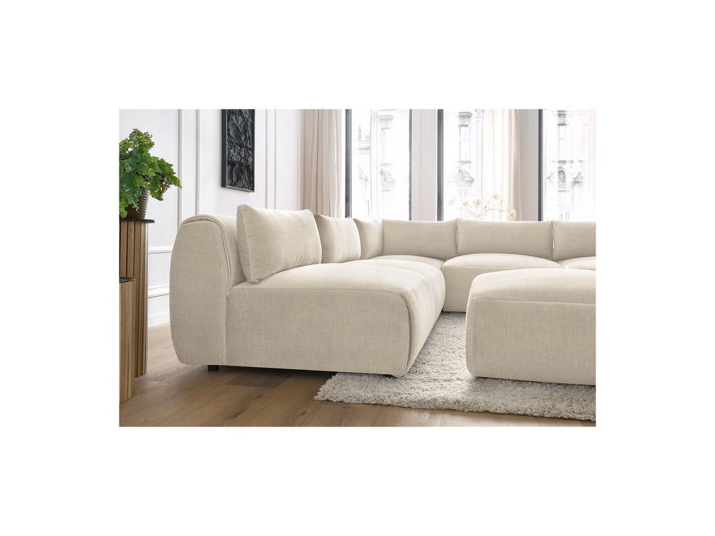 Jeanne - Canapé D'Angle Fixe Modulable - Tissu Velours Avec 4 Chauffeuses, 1 Angle Et 1 Pouf