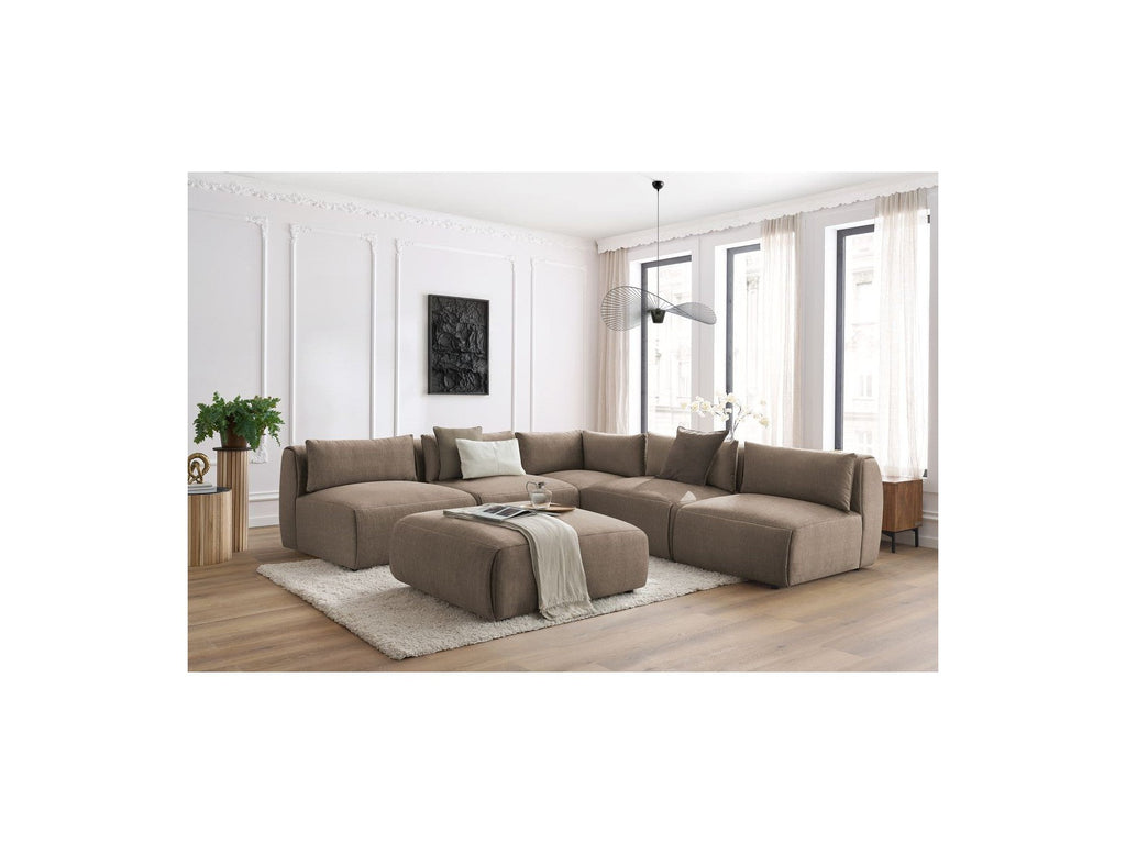Jeanne - Canapé D'Angle Fixe Modulable - Tissu Velours Avec 4 Chauffeuses, 1 Angle Et 1 Pouf
