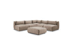 Jeanne - Canapé D'Angle Fixe Modulable - Tissu Velours Avec 4 Chauffeuses, 1 Angle Et 1 Pouf