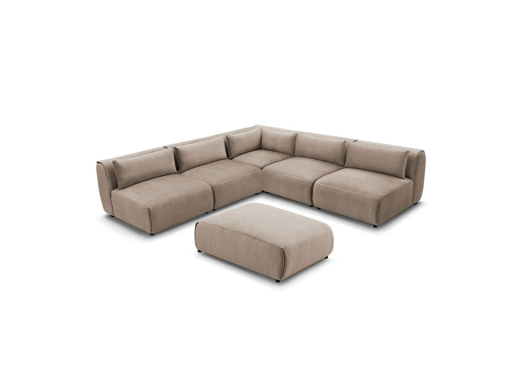 Jeanne - Canapé D'Angle Fixe Modulable - Tissu Velours Avec 4 Chauffeuses, 1 Angle Et 1 Pouf