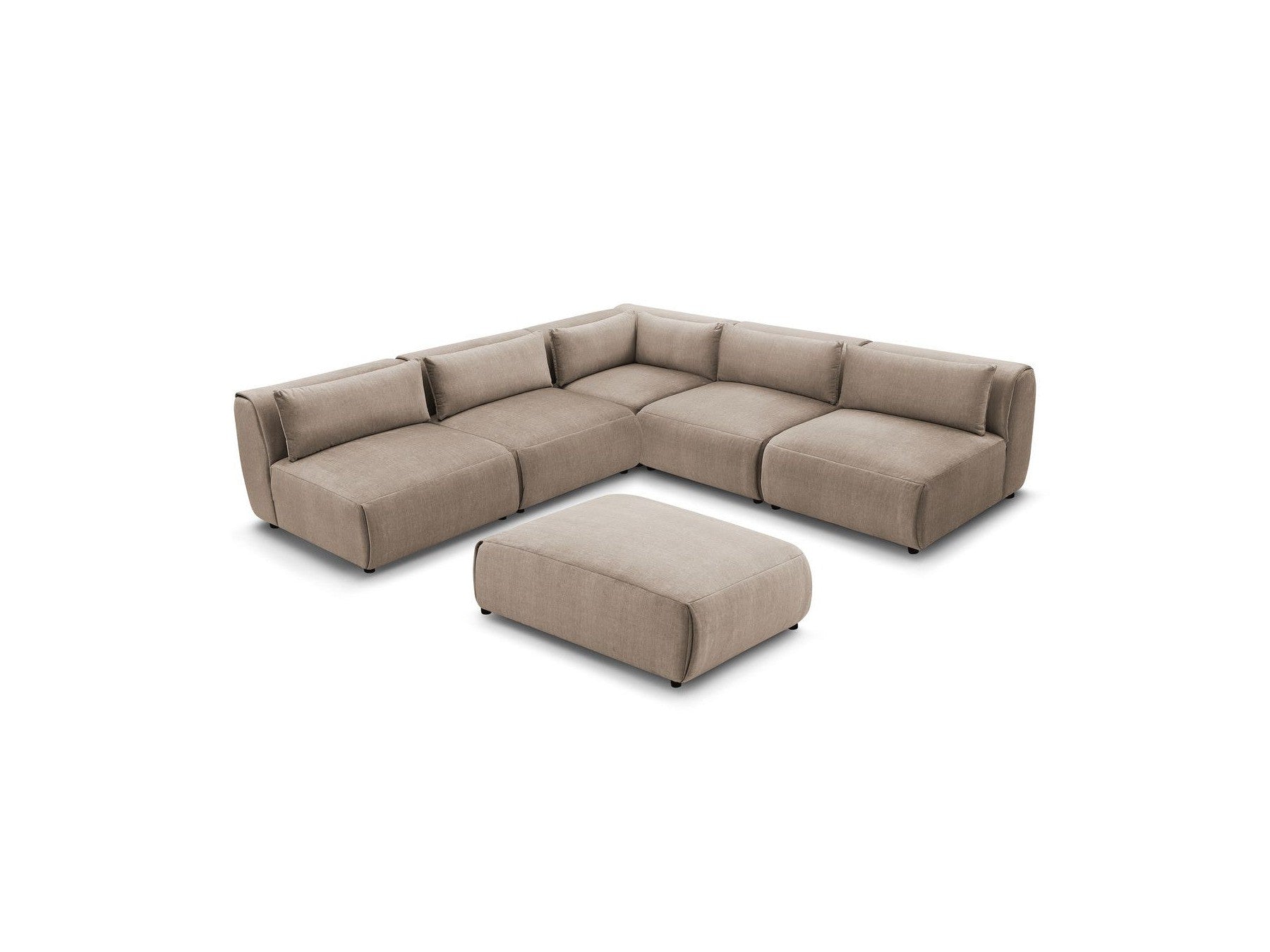 Jeanne - Canapé D'Angle Fixe Modulable - Tissu Velours Avec 4 Chauffeuses, 1 Angle Et 1 Pouf