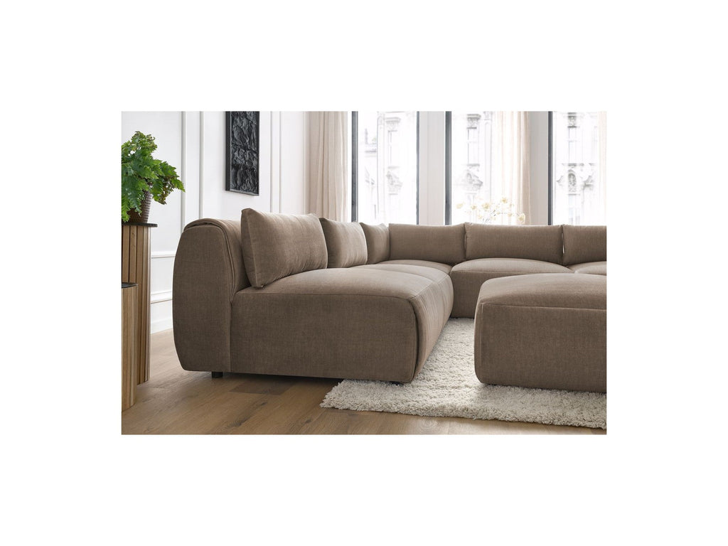 Jeanne - Canapé D'Angle Fixe Modulable - Tissu Velours Avec 4 Chauffeuses, 1 Angle Et 1 Pouf