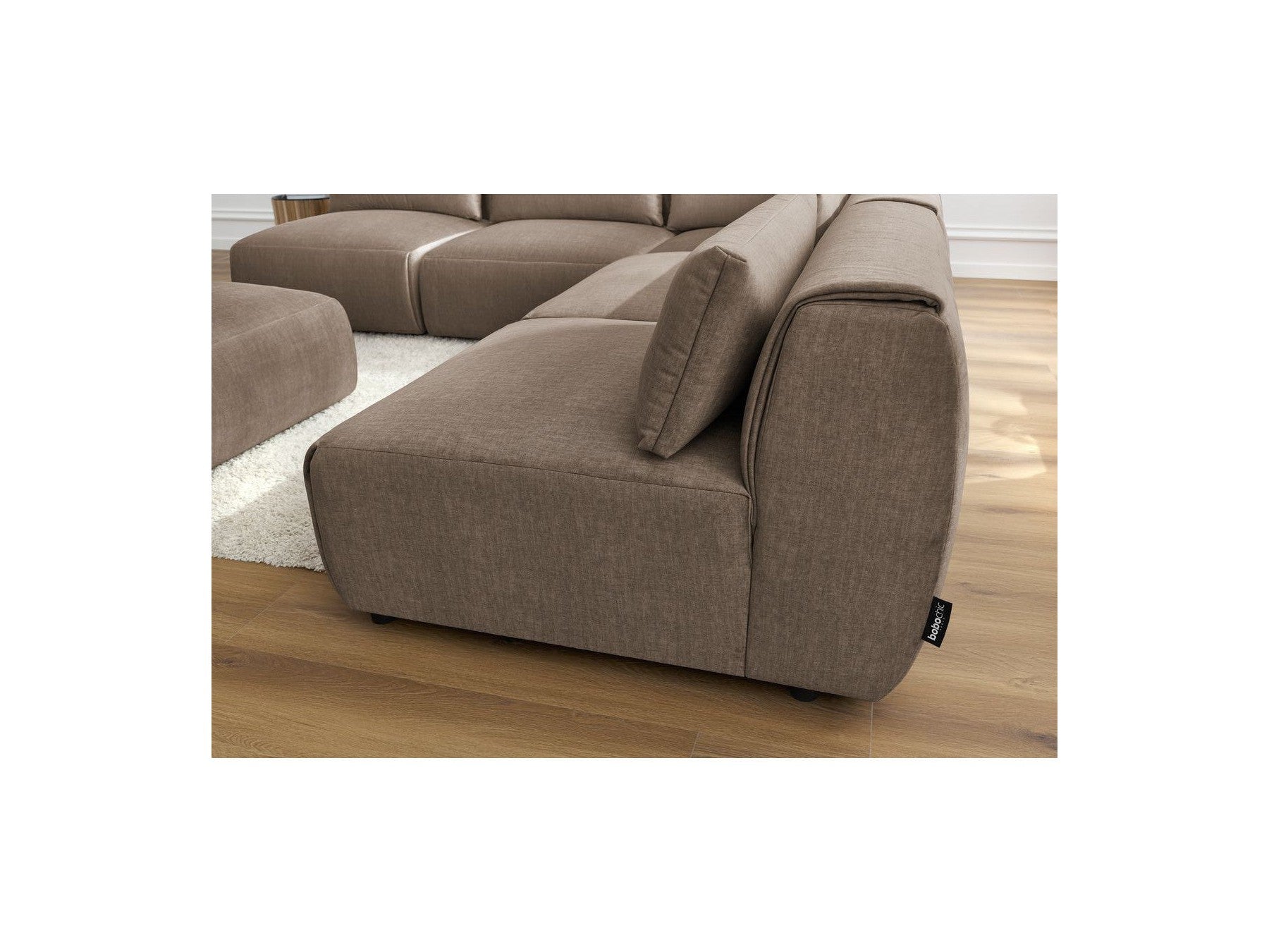 Jeanne - Canapé D'Angle Fixe Modulable - Tissu Velours Avec 4 Chauffeuses, 1 Angle Et 1 Pouf