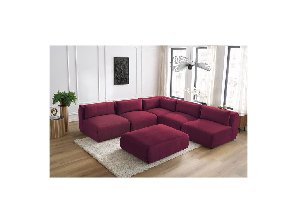 Jeanne - Canapé D'Angle Fixe Modulable - Tissu Velours Avec 4 Chauffeuses, 1 Angle Et 1 Pouf