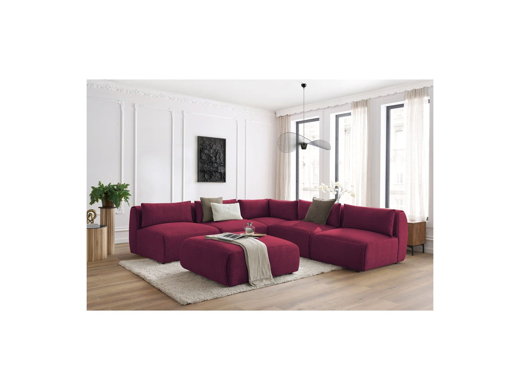 Jeanne - Canapé D'Angle Fixe Modulable - Tissu Velours Avec 4 Chauffeuses, 1 Angle Et 1 Pouf