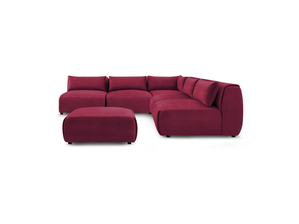 Jeanne - Canapé D'Angle Fixe Modulable - Tissu Velours Avec 4 Chauffeuses, 1 Angle Et 1 Pouf