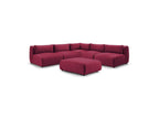 Jeanne - Canapé D'Angle Fixe Modulable - Tissu Velours Avec 4 Chauffeuses, 1 Angle Et 1 Pouf