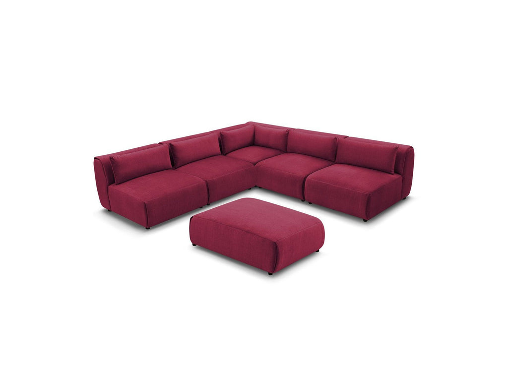 Jeanne - Canapé D'Angle Fixe Modulable - Tissu Velours Avec 4 Chauffeuses, 1 Angle Et 1 Pouf