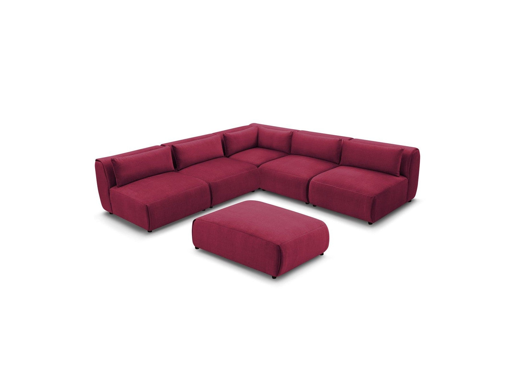Jeanne - Canapé D'Angle Fixe Modulable - Tissu Velours Avec 4 Chauffeuses, 1 Angle Et 1 Pouf