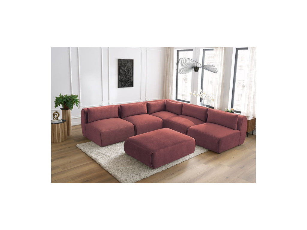 Jeanne - Canapé D'Angle Fixe Modulable - Tissu Velours Avec 4 Chauffeuses, 1 Angle Et 1 Pouf