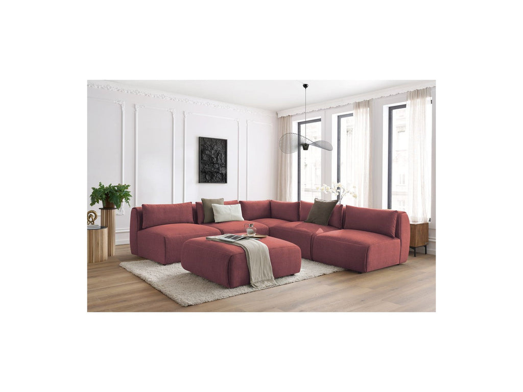 Jeanne - Canapé D'Angle Fixe Modulable - Tissu Velours Avec 4 Chauffeuses, 1 Angle Et 1 Pouf