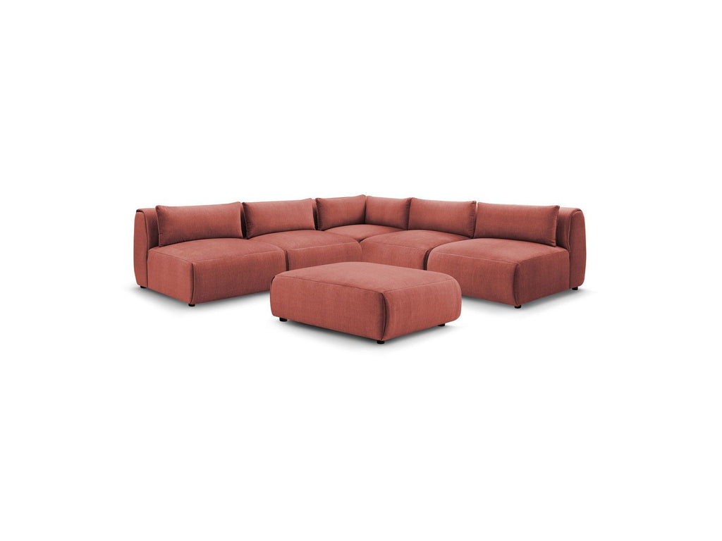 Jeanne - Canapé D'Angle Fixe Modulable - Tissu Velours Avec 4 Chauffeuses, 1 Angle Et 1 Pouf