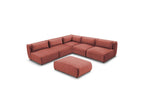 Jeanne - Canapé D'Angle Fixe Modulable - Tissu Velours Avec 4 Chauffeuses, 1 Angle Et 1 Pouf