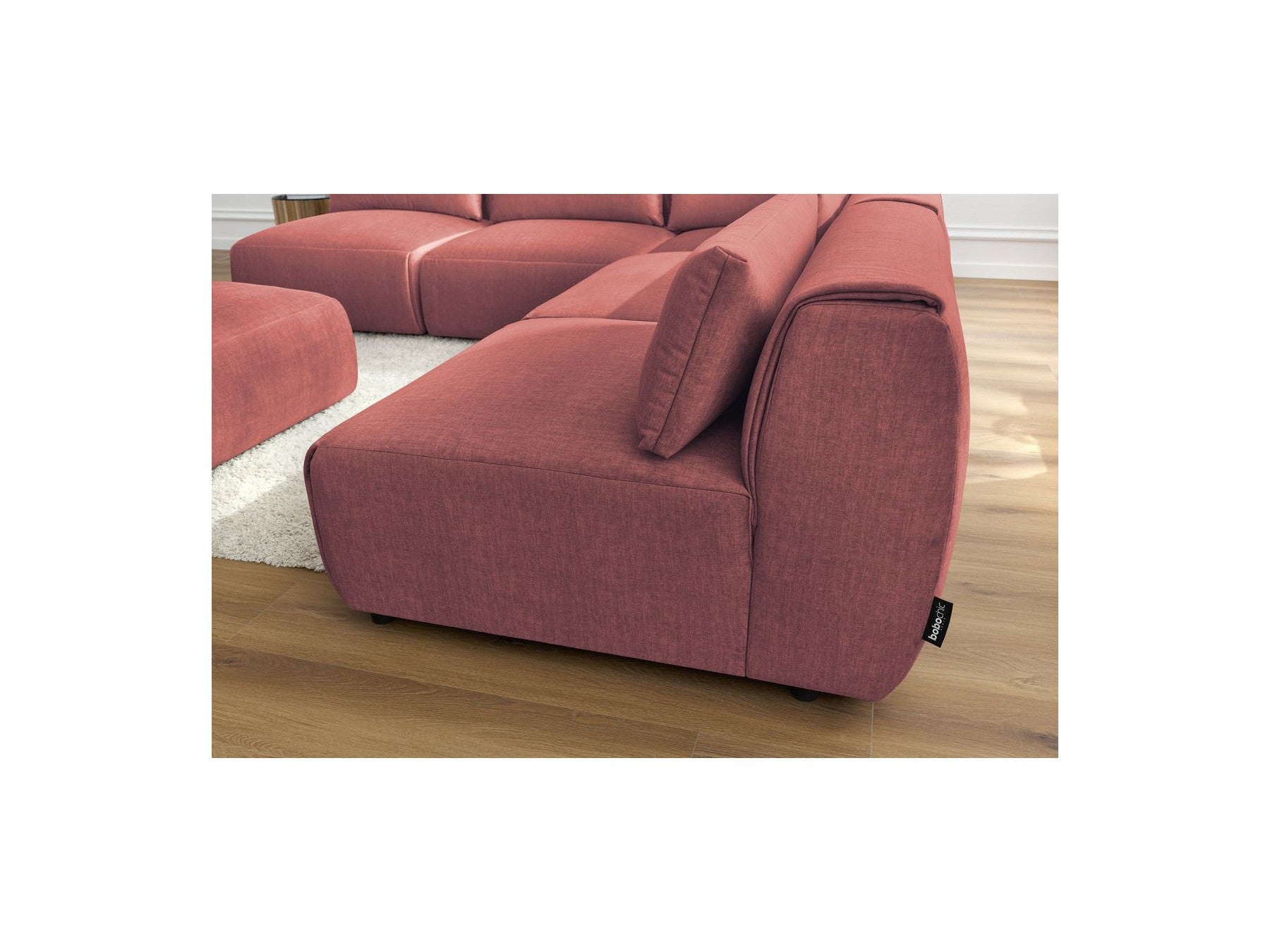 Jeanne - Canapé D'Angle Fixe Modulable - Tissu Velours Avec 4 Chauffeuses, 1 Angle Et 1 Pouf