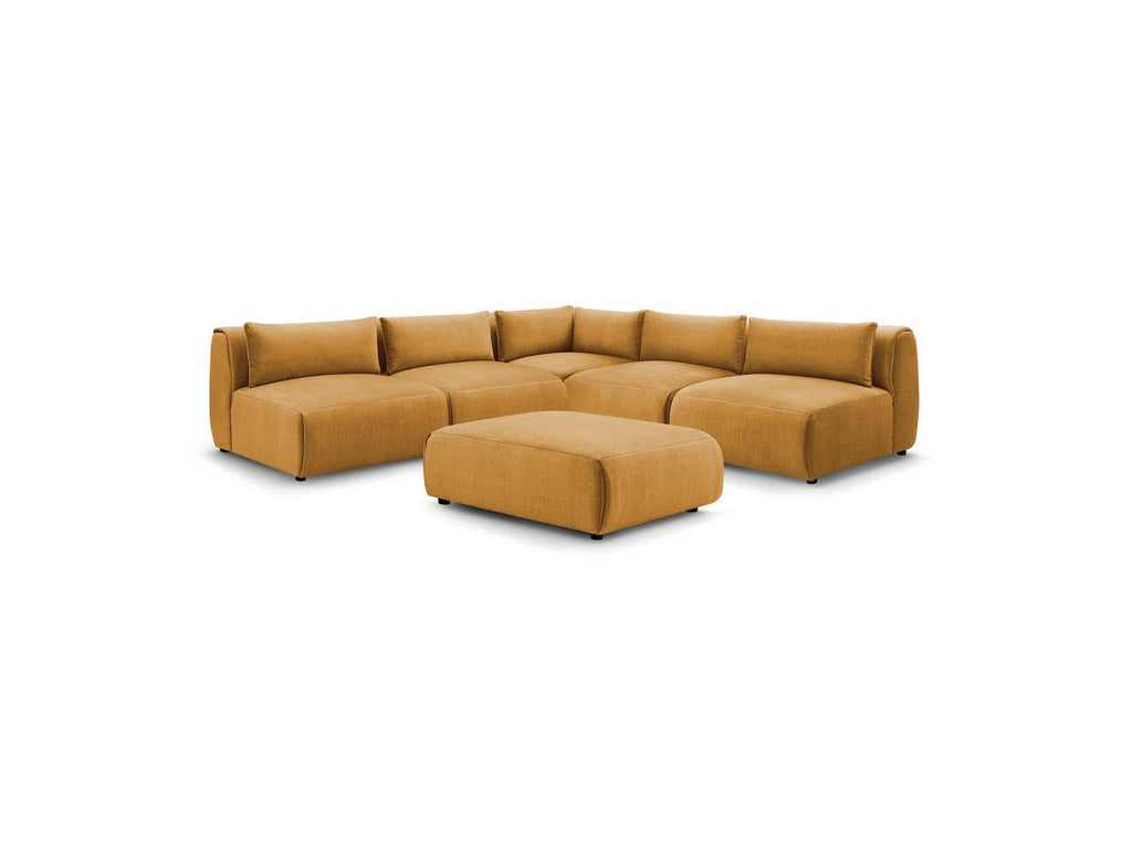 Jeanne - Canapé D'Angle Fixe Modulable - Tissu Velours Avec 4 Chauffeuses, 1 Angle Et 1 Pouf