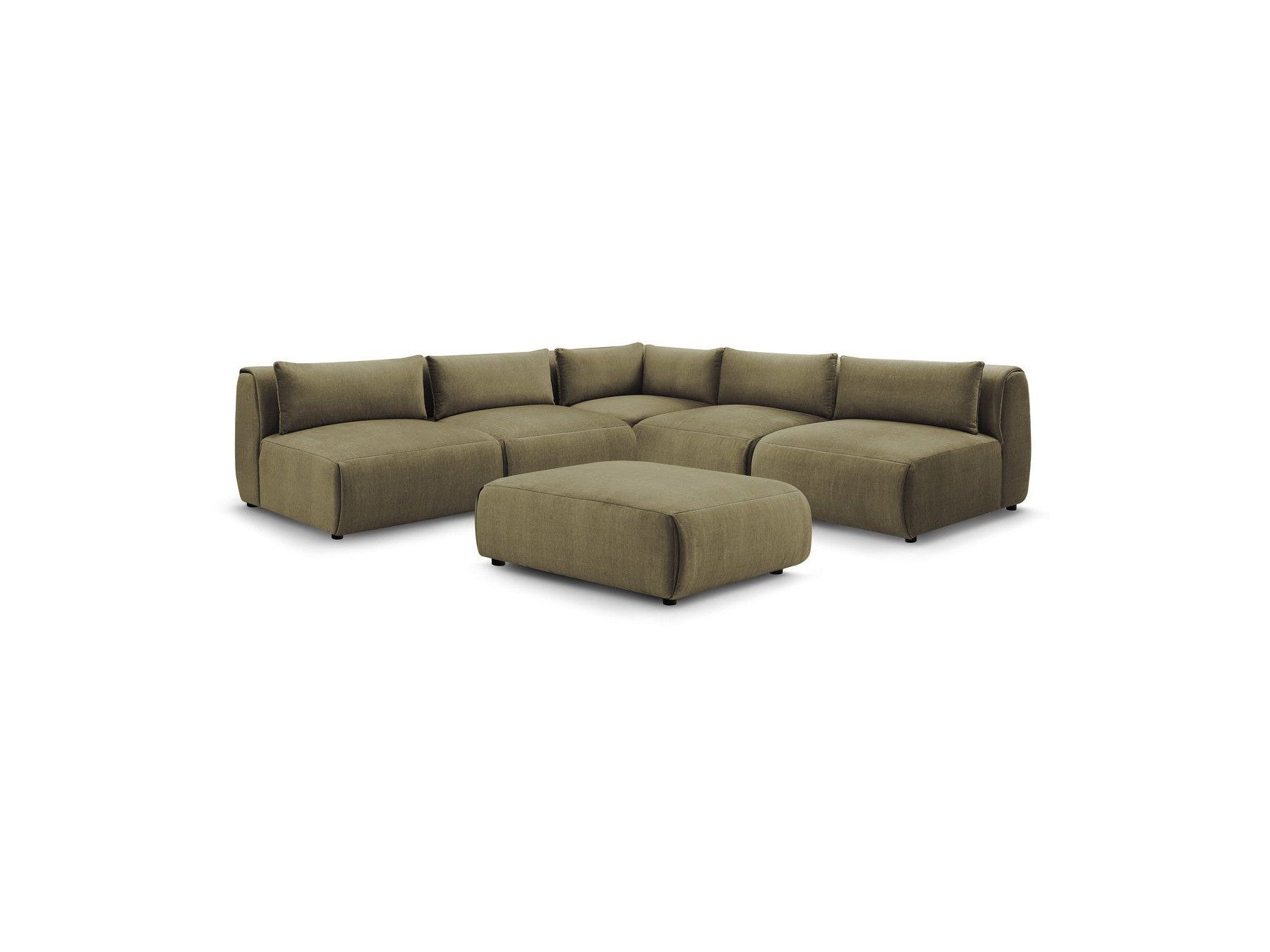 Jeanne - Canapé D'Angle Fixe Modulable - Tissu Velours Avec 4 Chauffeuses, 1 Angle Et 1 Pouf
