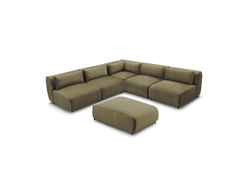 Jeanne - Canapé D'Angle Fixe Modulable - Tissu Velours Avec 4 Chauffeuses, 1 Angle Et 1 Pouf