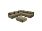 Jeanne - Canapé D'Angle Fixe Modulable - Tissu Velours Avec 4 Chauffeuses, 1 Angle Et 1 Pouf