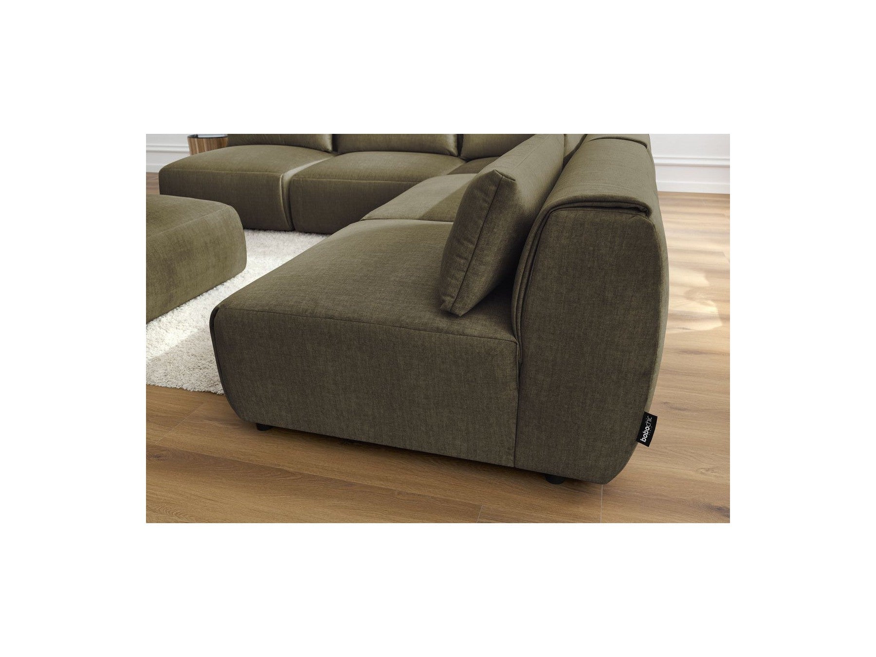 Jeanne - Canapé D'Angle Fixe Modulable - Tissu Velours Avec 4 Chauffeuses, 1 Angle Et 1 Pouf