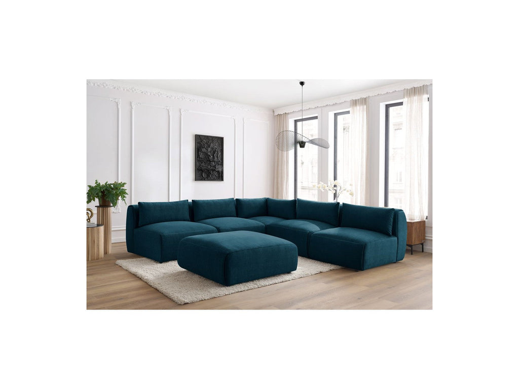 Jeanne - Canapé D'Angle Fixe Modulable - Tissu Velours Avec 4 Chauffeuses, 1 Angle Et 1 Pouf