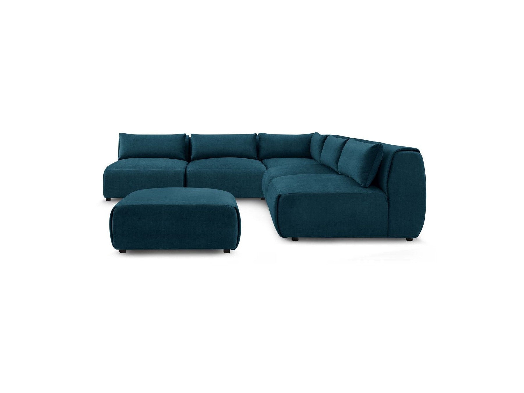 Jeanne - Canapé D'Angle Fixe Modulable - Tissu Velours Avec 4 Chauffeuses, 1 Angle Et 1 Pouf