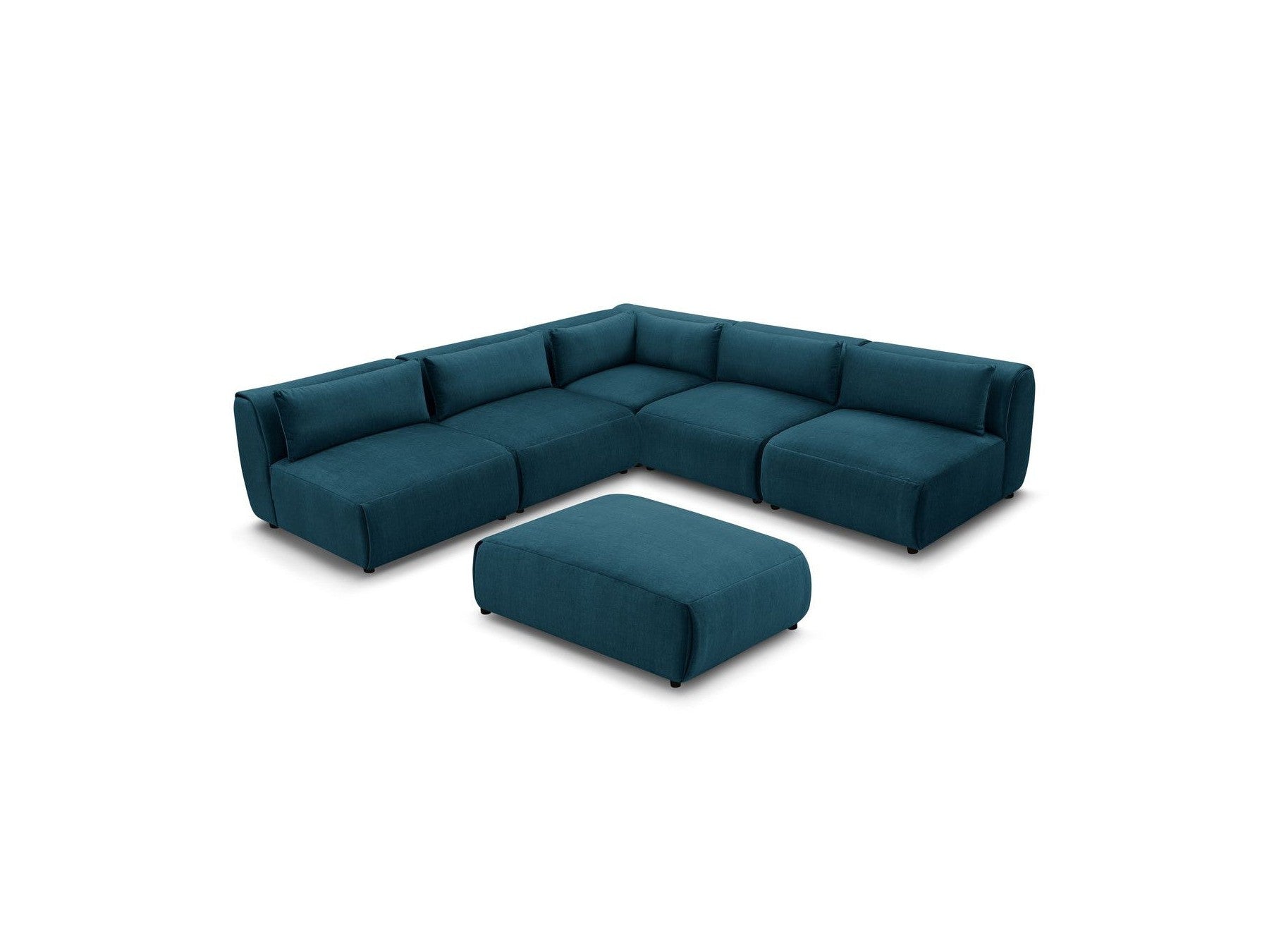 Jeanne - Canapé D'Angle Fixe Modulable - Tissu Velours Avec 4 Chauffeuses, 1 Angle Et 1 Pouf