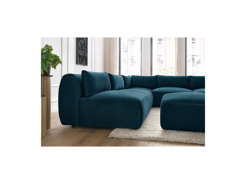 Jeanne - Canapé D'Angle Fixe Modulable - Tissu Velours Avec 4 Chauffeuses, 1 Angle Et 1 Pouf