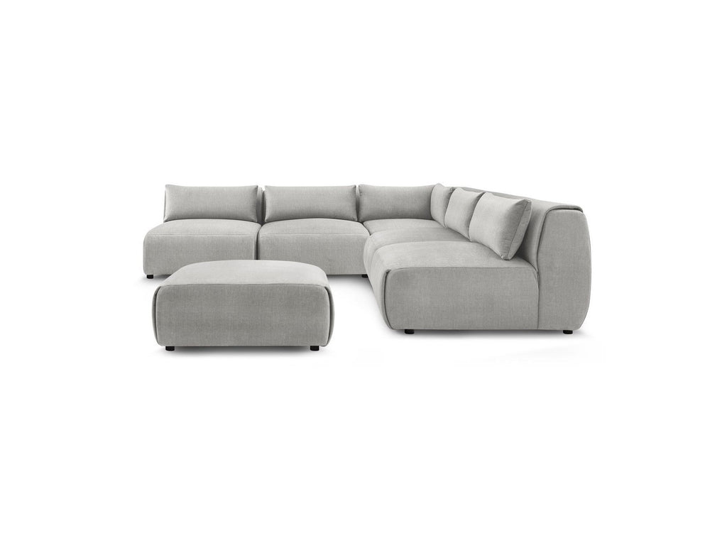 Jeanne - Canapé D'Angle Fixe Modulable - Tissu Velours Avec 4 Chauffeuses, 1 Angle Et 1 Pouf
