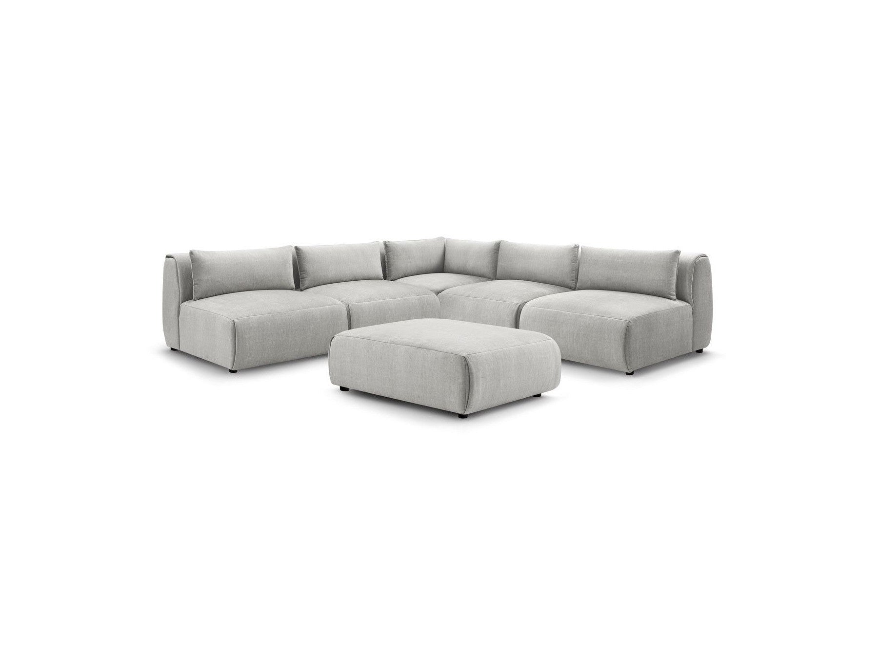 Jeanne - Canapé D'Angle Fixe Modulable - Tissu Velours Avec 4 Chauffeuses, 1 Angle Et 1 Pouf