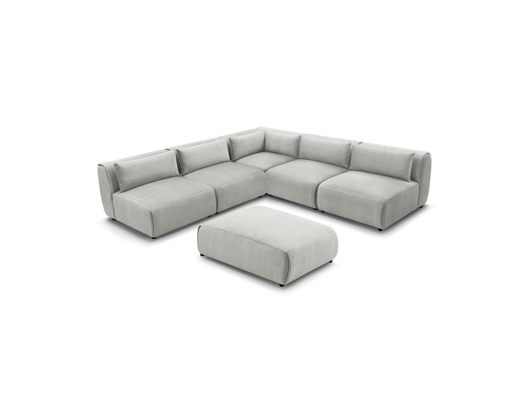 Jeanne - Canapé D'Angle Fixe Modulable - Tissu Velours Avec 4 Chauffeuses, 1 Angle Et 1 Pouf