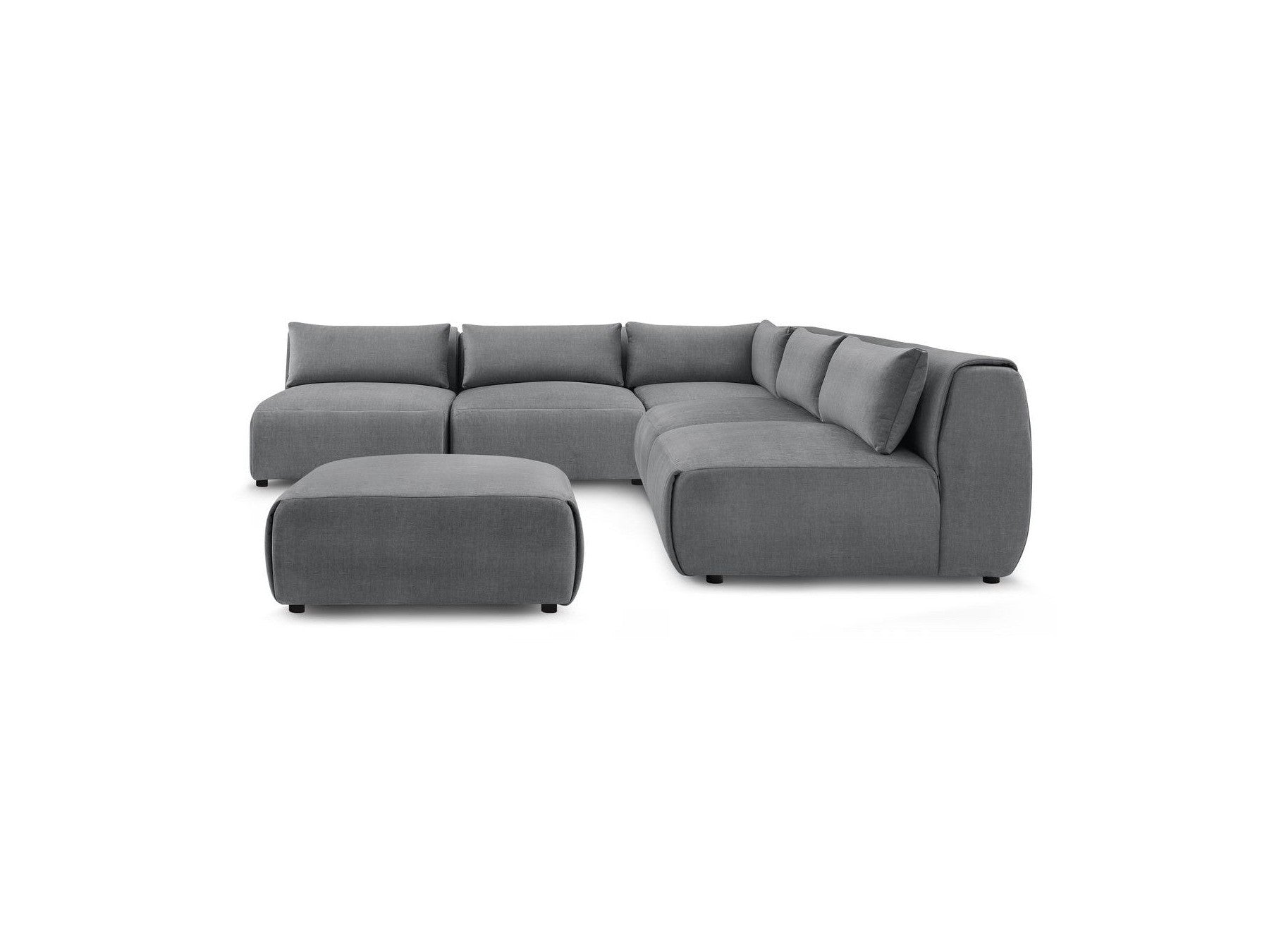 Jeanne - Canapé D'Angle Fixe Modulable - Tissu Velours Avec 4 Chauffeuses, 1 Angle Et 1 Pouf